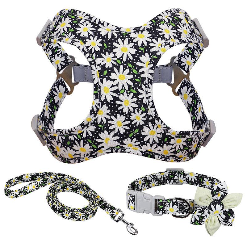 Floral Print Dog Collar, Harness & Leash Set
