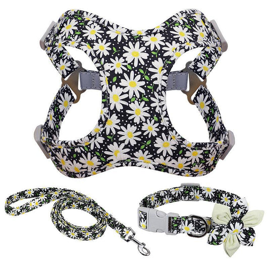 Floral Print Dog Collar, Harness & Leash Set