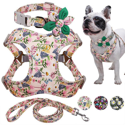 Floral Print Dog Collar, Harness & Leash Set