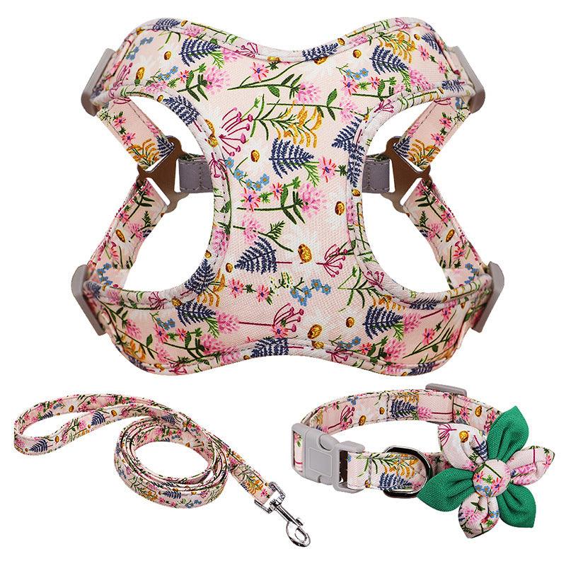 Floral Print Dog Collar, Harness & Leash Set